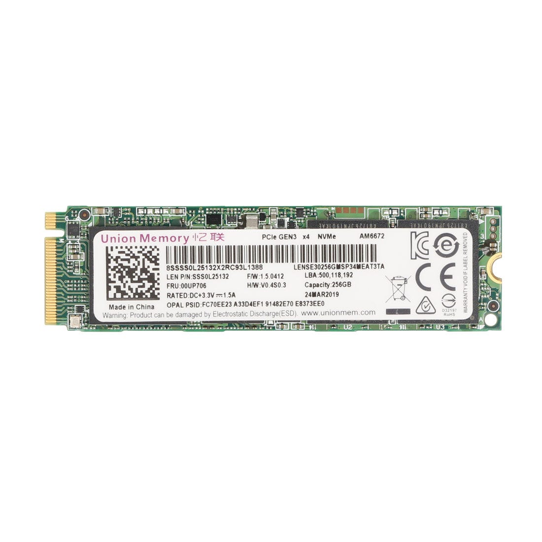 View Lenovo 00UP706 256GB M2 PCIE 2280 NVME SSD information