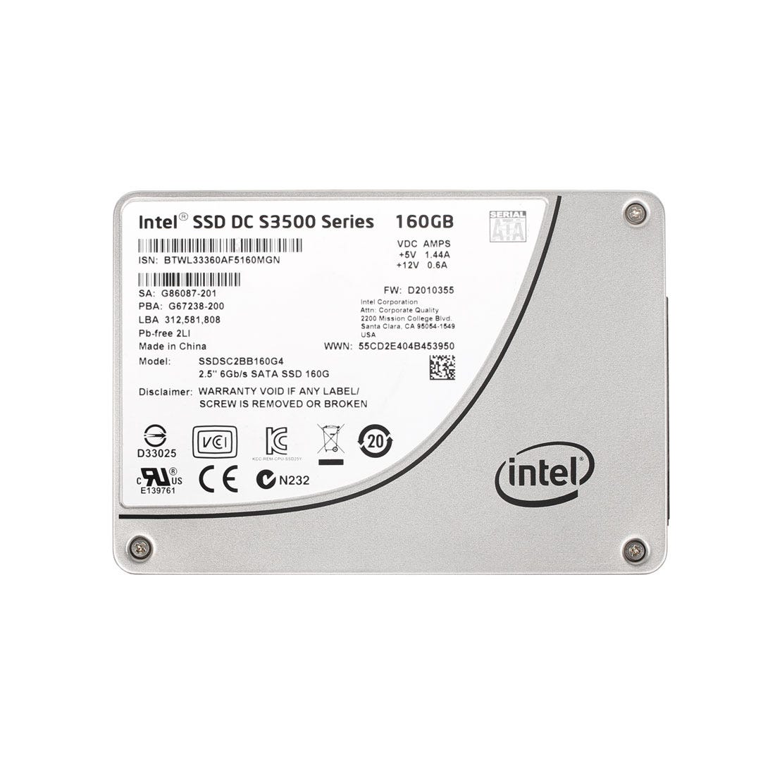 View Intel SSDSC2BB160G4 160GB S3500 Series SATA Solid State Drive information