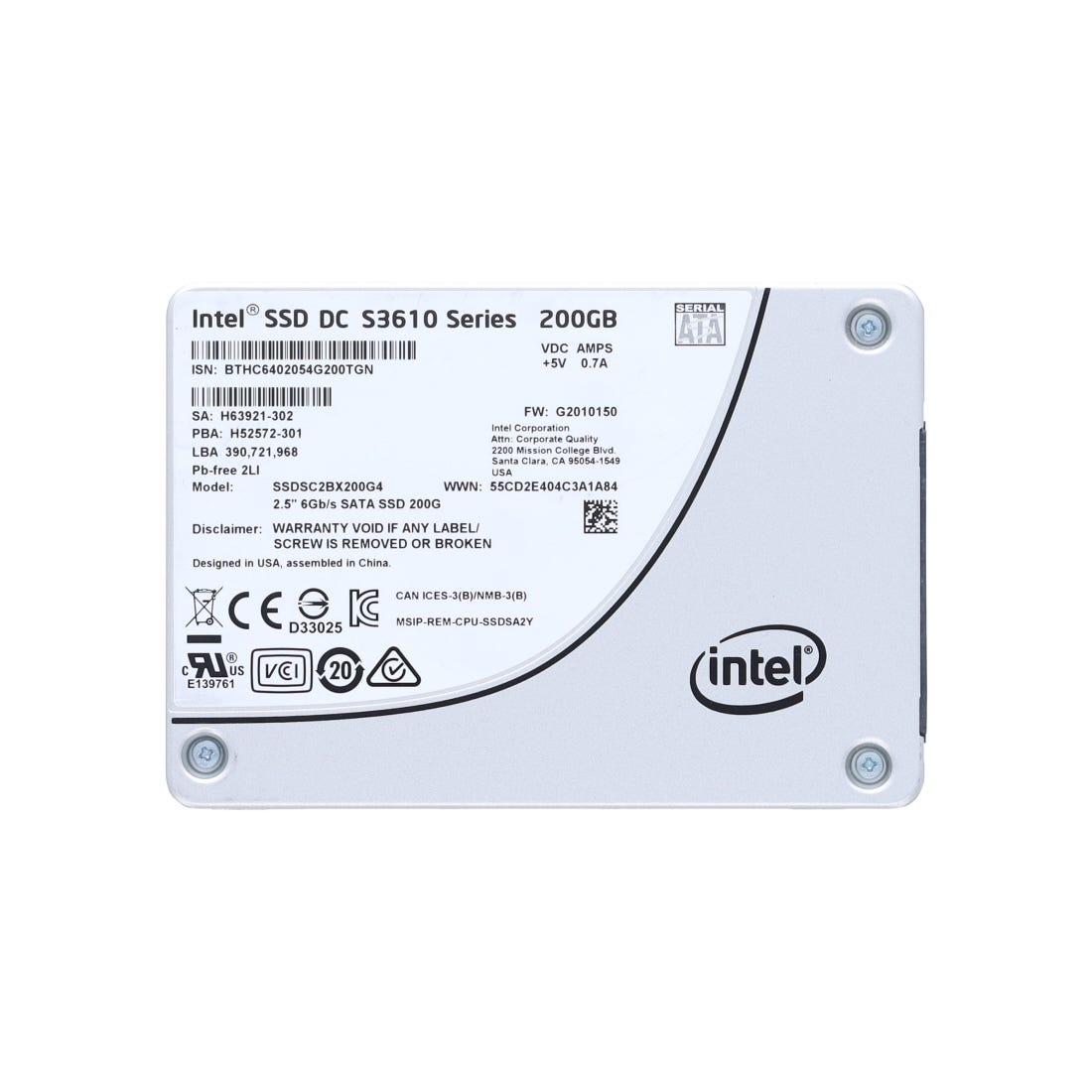 View Dell SSDSC2BX200G4 S3610 200GB Solid State Drive SATA information